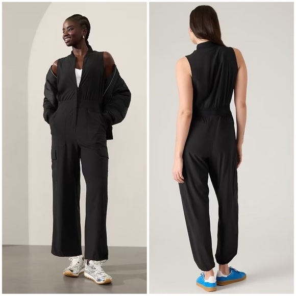 Athleta Brooklyn Black Utility Wide Leg Jogger Lounge Casual Dressy Jumpsuit New - Picture 6 of 16